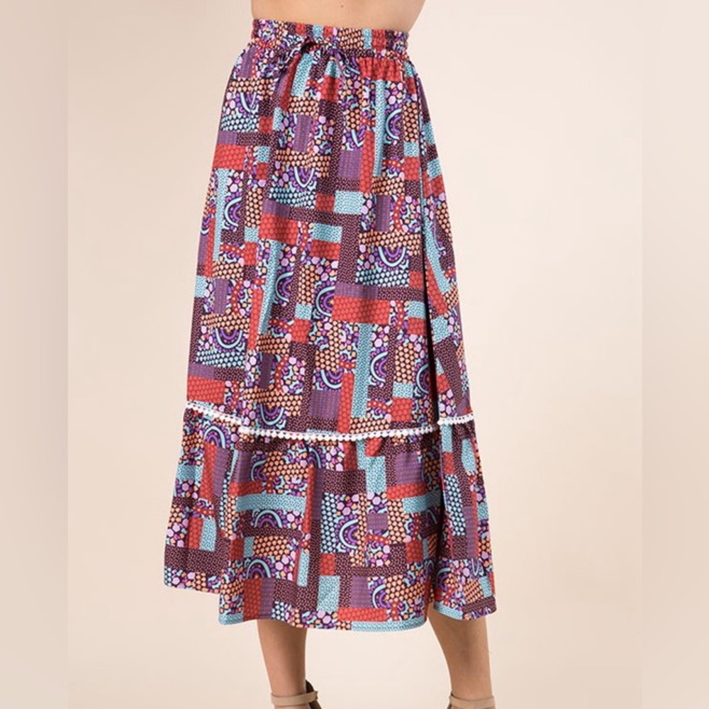 Anthropologie Purple Multi Print Midi Skirt